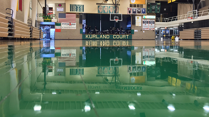 Sport Kote PC on Gym Floor with Deep Shine from solid Green