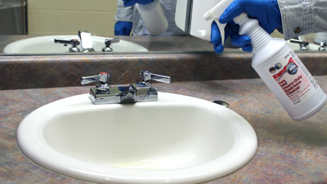 Heavy Duty Restroom Cleaner Spray on sink
