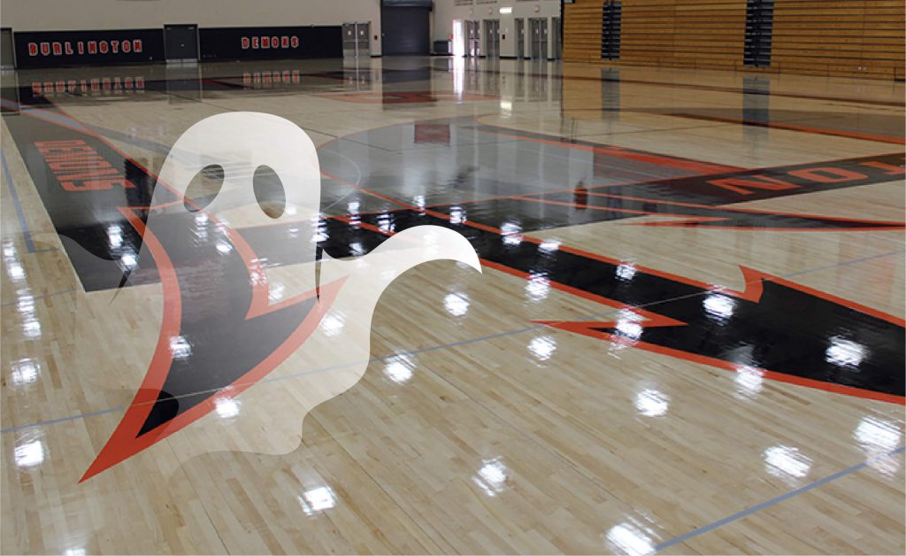 Avoid Ghosting: Gym Floor with an animated ghost hovering above it